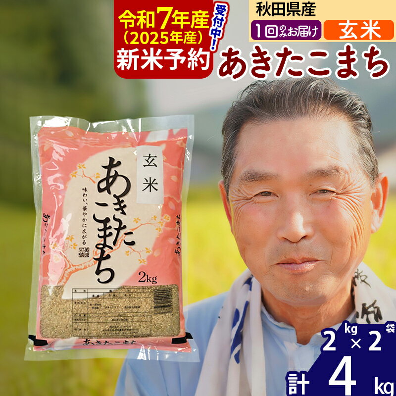 【ふるさと納税】※令和7年産 新米予約※秋田県産 あきたこまち 4kg【玄米】(2kg小分け袋)【1回のみお届け】2025年産 お届け時期選べる お米 おおもり