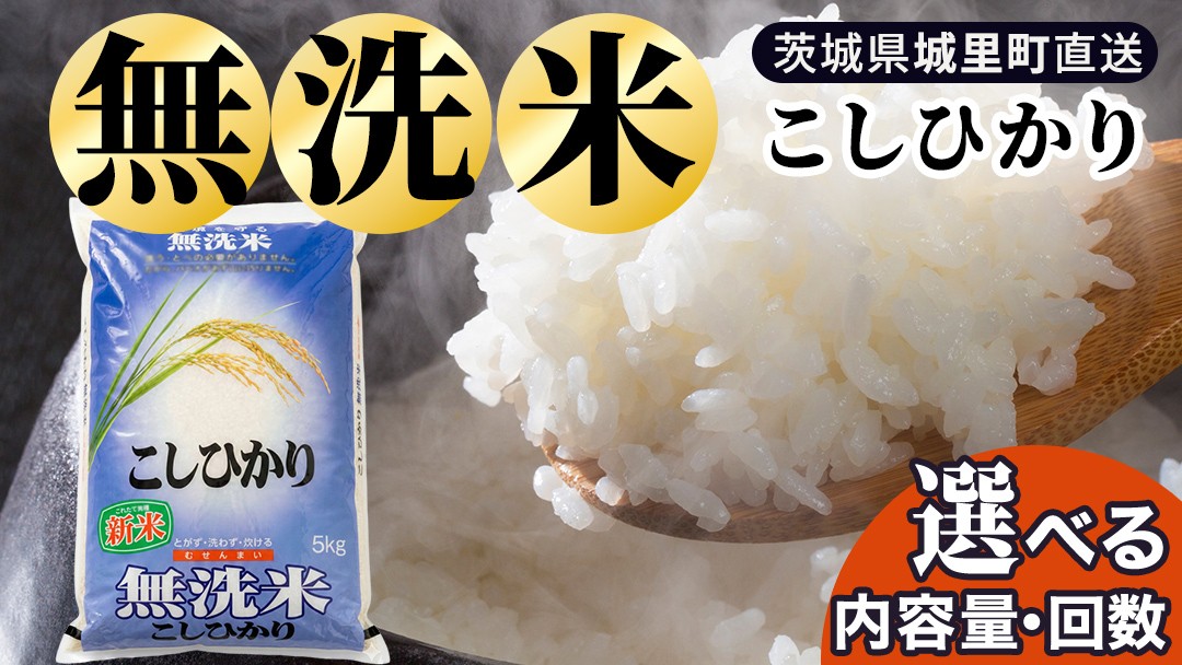 
                  洗わず炊ける時短米！コシヒカリ 無洗米 5kg 10kg 令和7年産 令和8年産 【 選べる内容量・回数 】 産地直送 時短 キャンプ アウトドア 茨城県 城里町 新米 精白米 米 ご飯 こしひかり 米 白米 精米 単一原料米   (AX080-00) 
                