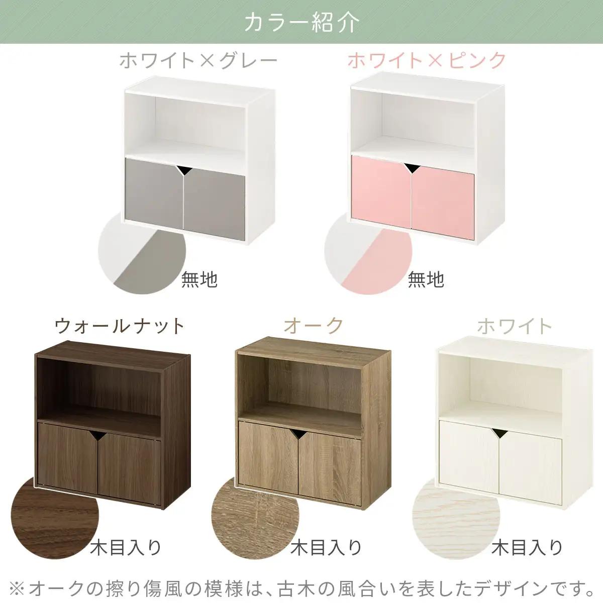 【完成品でお届け】収納ボックス〔Aタイプ〕（オーク）収納棚 扉付き キャビネット ラック 棚 カラーボックス スリム 2段 可動棚 本棚 収納家具 リビング LKANET300248-A-OAK
