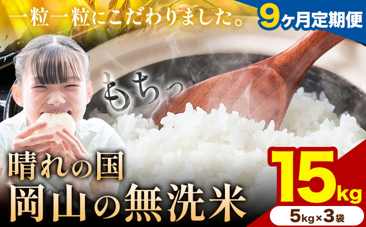 【9ヶ月定期便】晴れの国岡山の無洗米 15kg 岡山県産 矢掛町《申し込み翌月から発送》米 コメ