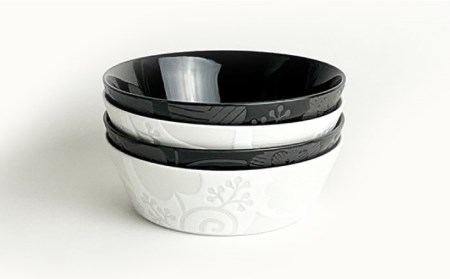 【波佐見焼】フロールシック（ホワイト・ブラック）浅型 ボウル 4点セット 食器 皿 【西山】【NISHIYAMAJAPAN】 [CB123]  波佐見焼