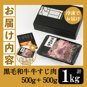 【期間限定】A4等級以上！鹿児島県産黒毛和牛牛すじ500g×2P（合計1kg）国産 牛すじ カレー 牛すじ 煮込み 【A-1737H】