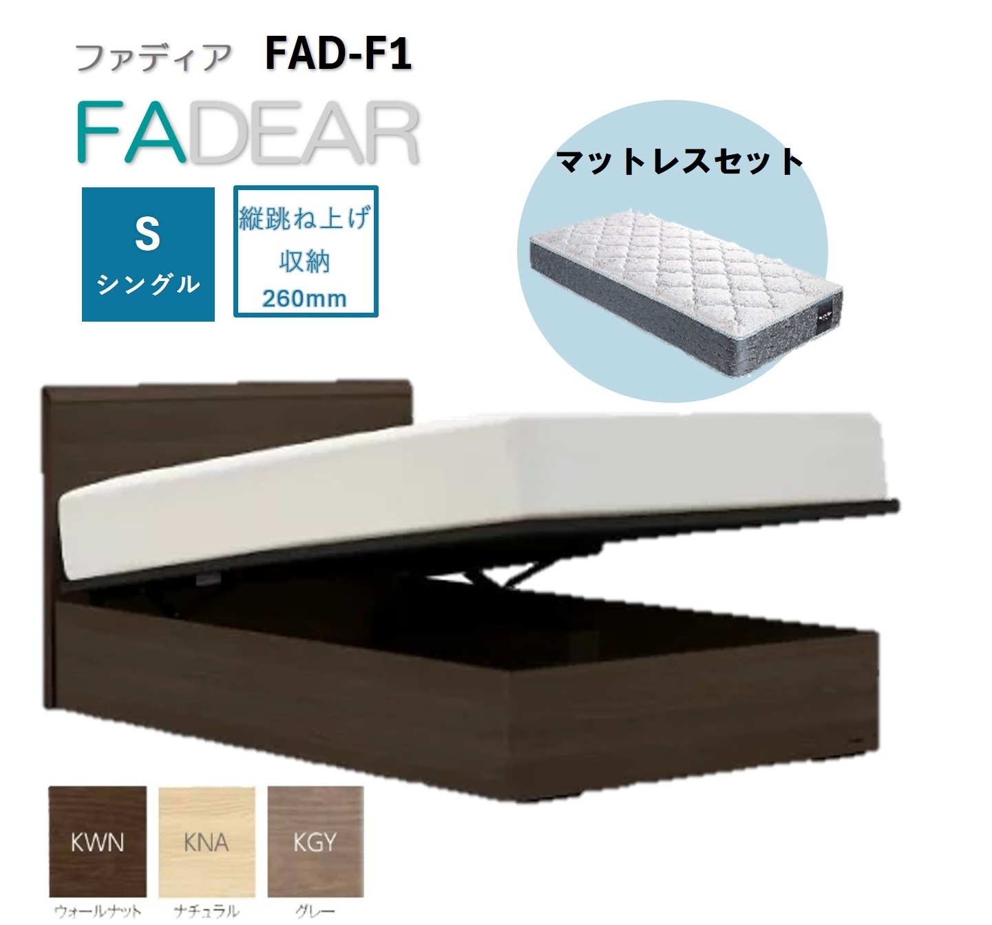 
            【セット】【フランスベッド】FAD-F1 (TS縦跳ね上げ収納260mm)（フレ－ムカラ－選択）+マットレス
          