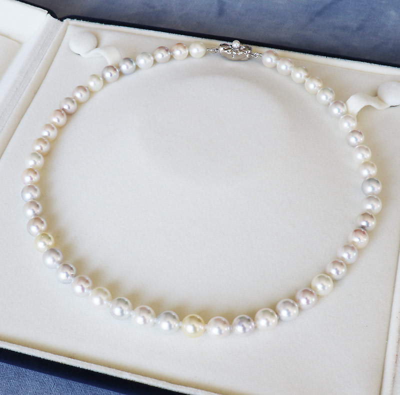 真珠 ネックレス 8~9ミリ 無調色マルチカラー / あこや 本真珠 大珠 大粒 伊勢志摩 志摩 志摩産 アクセサリー ギフト パール 母の日 ホワイトデー クリスマス 入学式 卒業式 成人式 結婚式