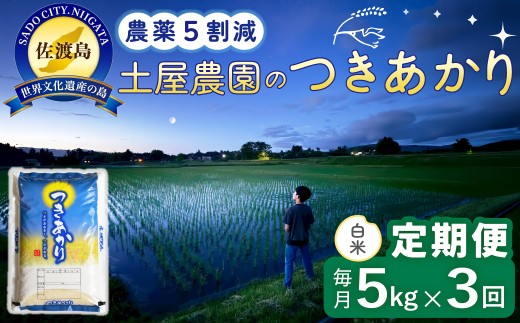 【3か月定期便 つきあかり】佐渡島産つきあかり 白米 合計15kg（5kg×毎月お届け全3回）令和8年産 新米 農薬・化学肥料5割減 | 新潟県産つきあかり 新潟産つきあかり 佐渡産つきあかり つきあかり ツキアカリ お米 米 白米 精米 ブランド米 おこめ コメ 5キロ 大粒 にいがた さど 新潟県 佐渡市