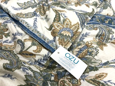 OZU ホワイトダックダウン50%入り ウォッシャブル羽毛ハーフケット 約100×150cm OZF-45 ブルー色 [1602]
