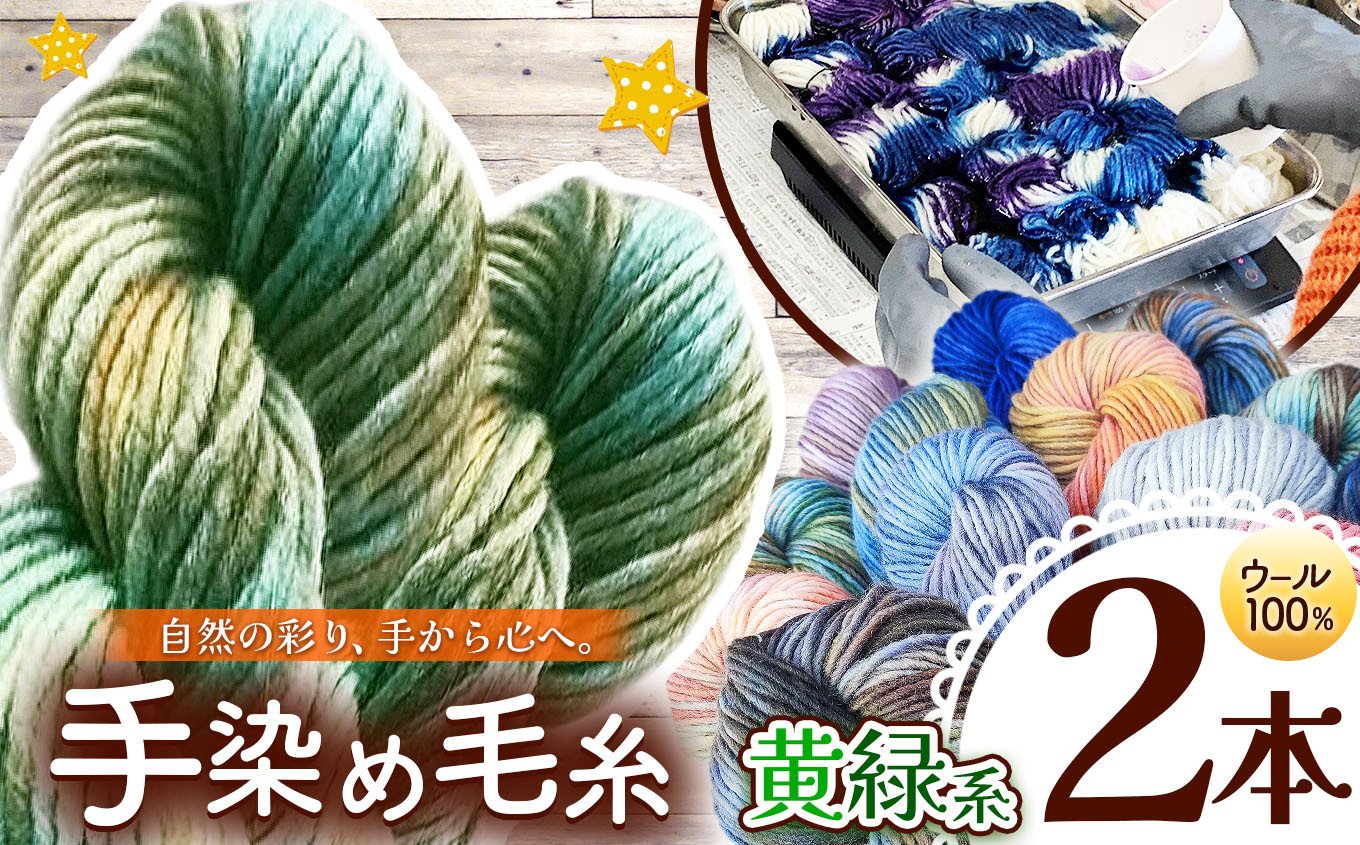 
            ウール100％手染め毛糸 2本 黄緑系 ｜  毛糸 ウール ウール100％ 手染め 裁縫 手芸 長野県 松川村 信州
          