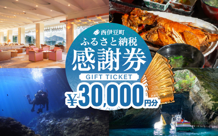 【30,000円分】西伊豆町ふるさと納税感謝券 西伊豆町内の宿泊施設や飲食店で使用できる感謝券 西伊豆 伊豆 堂ヶ島 旅行 クーポン トラベル チケット 宿泊 宿泊券 旅行券 ホテル 旅館 人気 観光 温泉 食事 観る 遊ぶ 食べる 泊まる ギフト 贈答 プレゼント