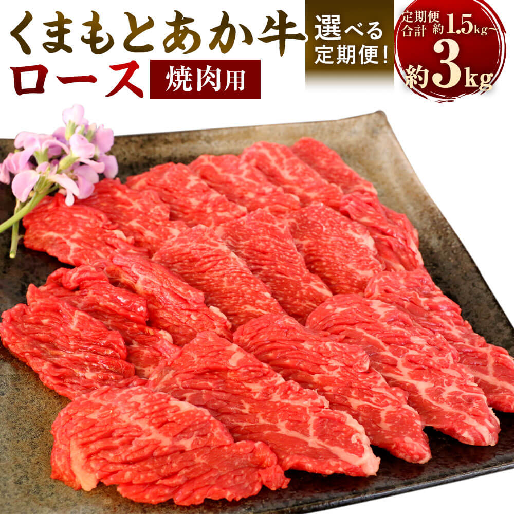【ふるさと納税】【選べる定期便 3ヶ月／6ヶ月】【GI認証】くまもとあか牛 ロース 焼肉用 約500g×1 計1.5kg 計3kg あか牛 赤牛 牛肉 和牛 肉 お肉 ロース肉 赤身 スライス 焼き肉 やきにく BBQ バーベキュー 冷凍 九州 熊本県 相良村 送料無料