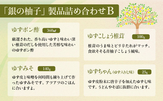 (B)「銀の柚子」製品詰め合わせ ゆずこしょう・ゆずポン酢など<1.4-7>加工品 調味料 ギフト 柚子 ゆず 宮崎県西都市 決済から30日前後での発送