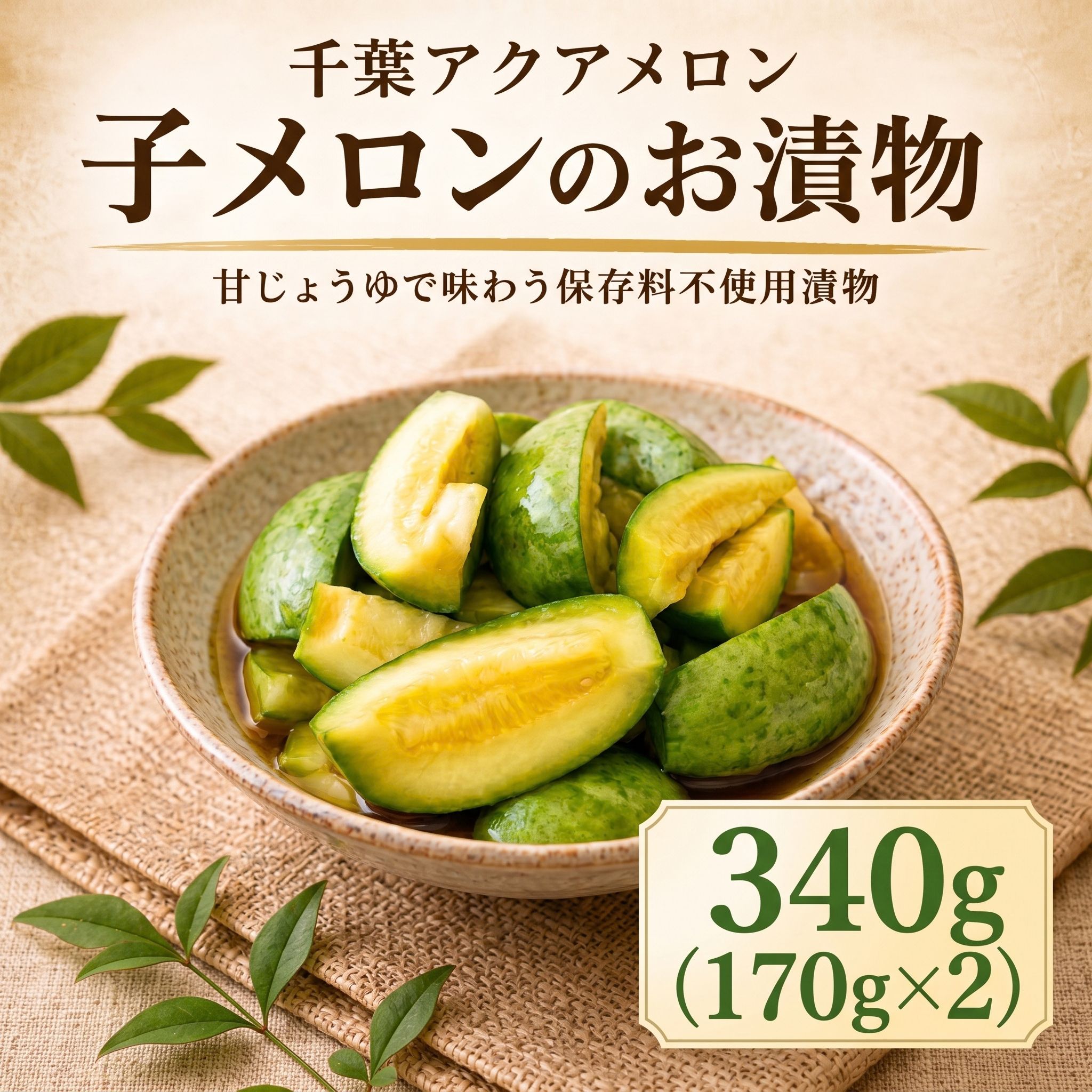 【ふるさと納税】 漬物 アクアメロン 340g 子メロンのお漬物 甘じょうゆ味 170g × 2 パック メロン 甘い 冷蔵 醤油 しょうゆ 手作り めろん meron MERON 浅漬け 塩分控えめ 保存料不使用 食材 無着色 無香料 贈答 ギフト お歳暮 ご飯 の お供 株式会社きみ香 東金市 千葉県