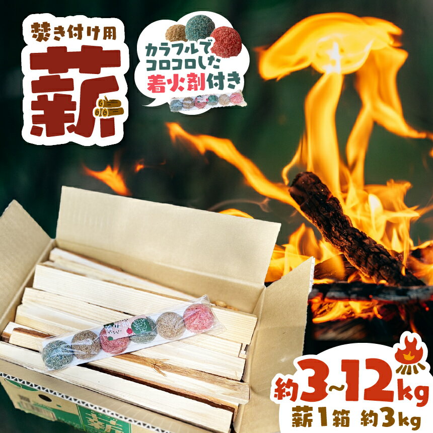 【ふるさと納税】薪 焚き付け用 焚付 信州産 焚き付け用 薪 カラフルでコロコロした 着火剤 付き（6個入）選べる 約3kg 約6kg 約12kg 長野県 伊那市 キャンプ BBQ アウトドア