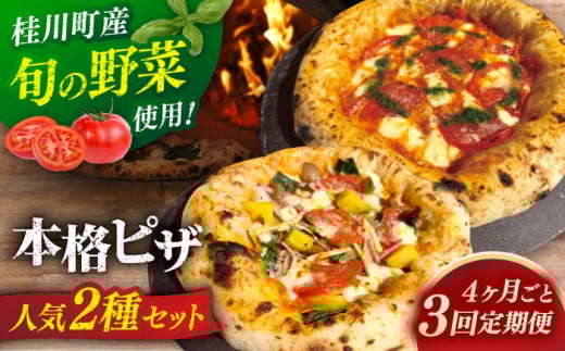 【4か月ごとにお届け：全3回】 【合鴨家族の小麦と桂川町の野菜使用】ピザ 2枚セット（マルゲリータ・季節の野菜ピザ） 桂川町/PIZZERIA TUTTI [ADBH031]