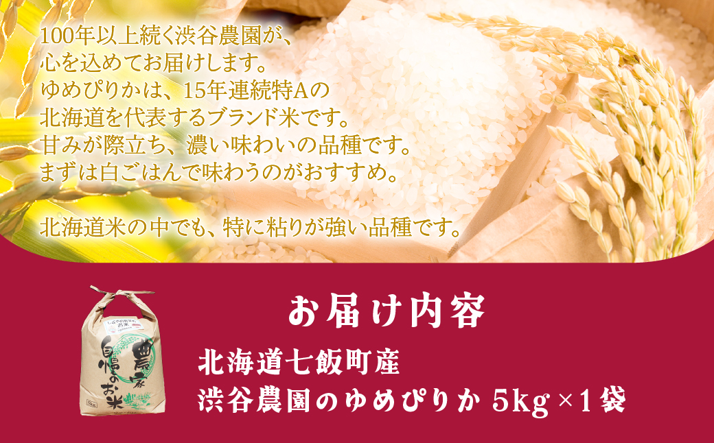 【先行予約 令和8年10月発送】令和8年産 渋谷農園のゆめぴりか 5kg (5kg×1袋) NABT003