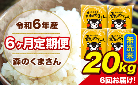 令和6年産 森のくまさん 無洗米 20kg 5kg×4袋 計6回お届け 《お申し込み月の翌月から出荷開始》 お米 こめ 熊本県産 ご飯 備蓄