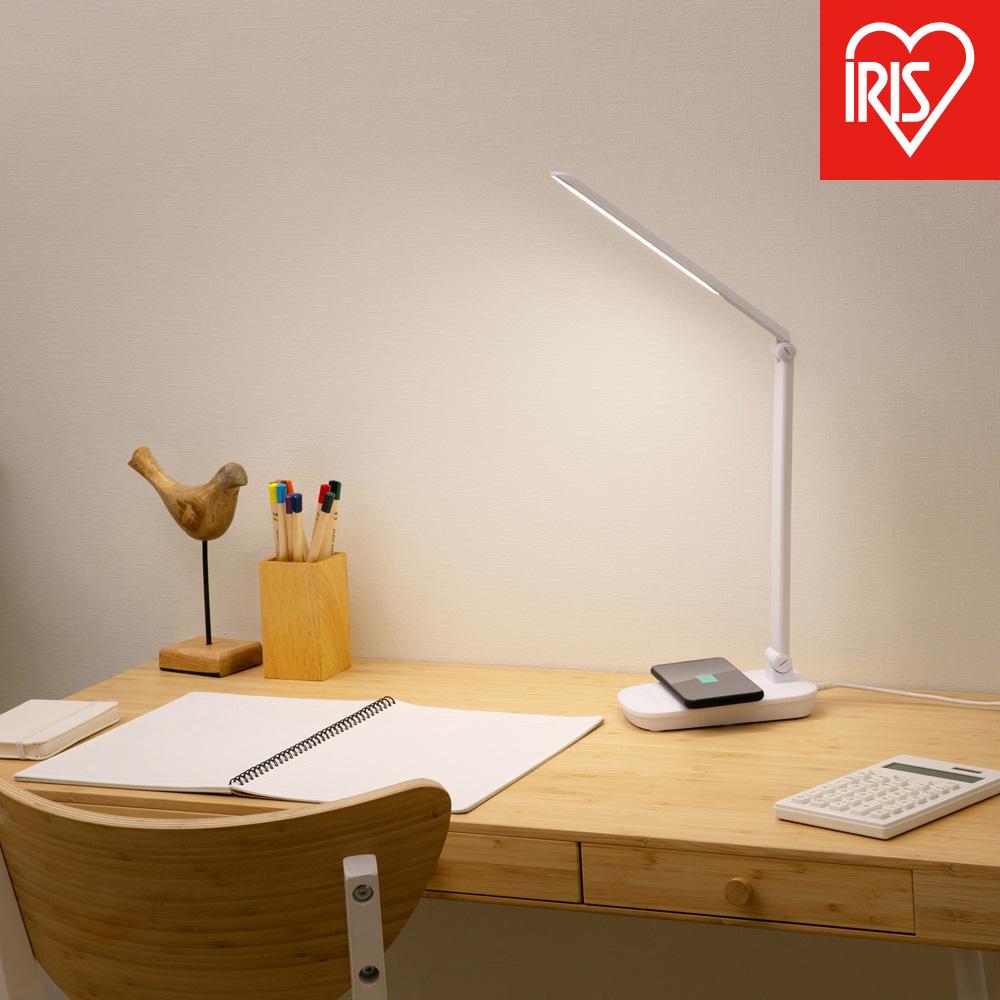 LEDデスクライトQi充電シリーズ 平置きタイプ 調光　LDL-QFD-W　ホワイト 新生活 一人暮らし ひとり暮らし 就職祝い 進学祝い 合格祝い
