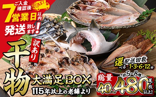 
            ＜お届け回数が選べる！＞定期便・訳あり・干物大満足BOX(1回総量40枚・全3回/隔月/総量120枚・全6回/隔月/総量240枚・全12回/毎月/総量480枚)訳あり 大満足 BOX 干物 みりん干し あじ アジ かます カマス ブリ ブリカマ さば いわし たい 鯵 鰤 鯖 鯛 丸干し 開き 魚 海鮮 冷凍 詰め合わせ 簡単調理 スピード発送【AQ68・AQ85・AQ90・AQ91】【株式会社　やまろ渡邉】
          