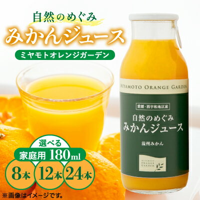 【ふるさと納税】愛媛みかん果汁100%ストレート「自然のめぐみジュース180ml(8本/12本/24本)(家庭用)」_ みかんジュース ジュース 蜜柑 ミカン 果汁100% ストレート 愛媛みかん 果物 フルーツ 柑橘 無加糖 無香料 飲料 ドリンク 家庭用 自宅用 愛媛県 送料無料 【G1228225】