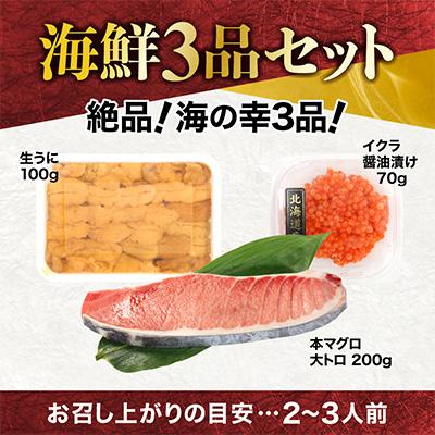 ふるさと納税 いわき市 海鮮3品セット 本マグロ大トロ・生ウニ・イクラ醤油漬け【総重量370g】 |  | 01