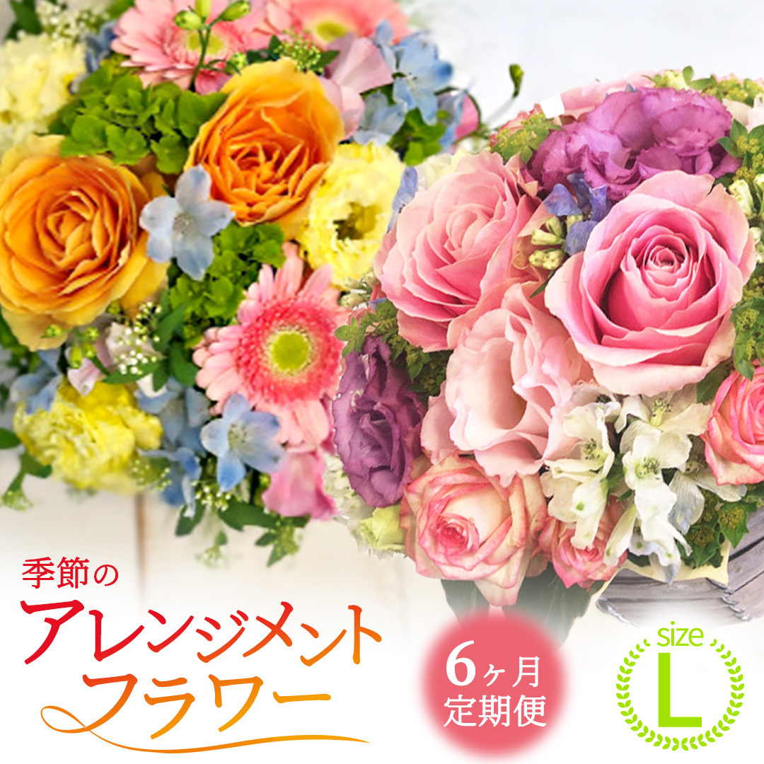 【 6ヶ月 定期便 】季節 の フラワーアレンジメント ＜ L ＞ 花 お花 季節の花 生花 記念日 誕生日 自宅用 インテリア 部屋飾り 装飾 贈答 ギフトプレゼント おしゃれ 茨城県 城里町 (BY004)