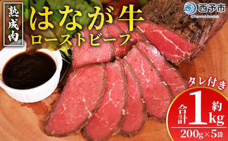 ＜熟成肉 はなが牛ローストビーフ 5袋（1袋200g）＞ 牛肉 牛 肉 ろーすとびーふ 国産 タレ付き 赤身 パーティー ディナー 丼 おつまみ おかず 加工品 特産品 小分け ブランド牛 ゆうぼく 愛媛県 西予市 【冷凍】『2か月以内に順次出荷』UYB0023