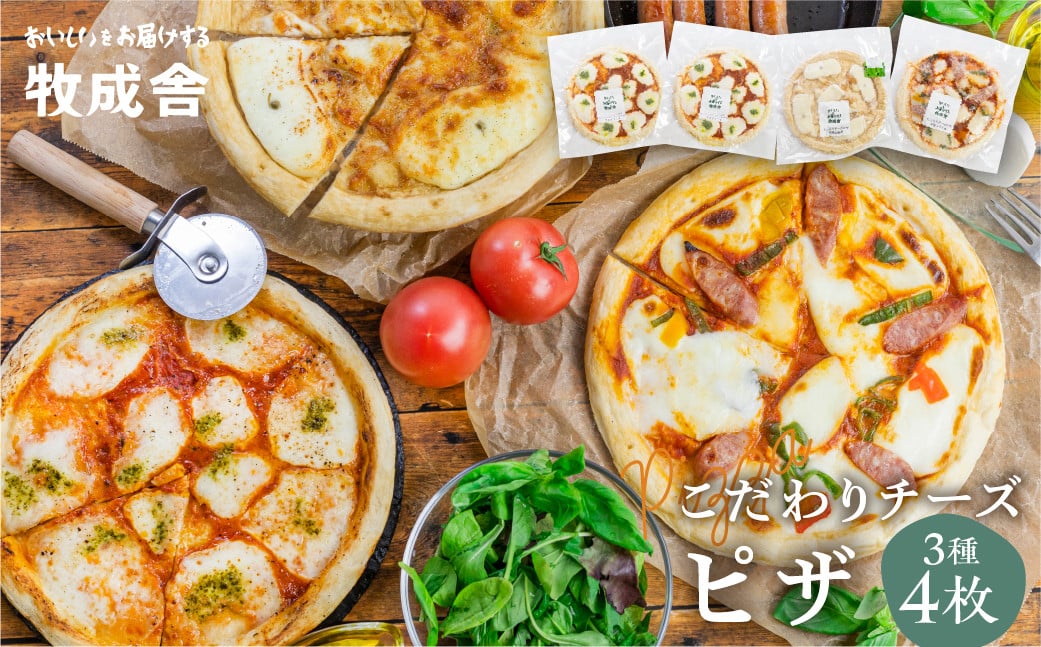 
            【6回定期便】自家製チーズたっぷりピザ4枚セット(直径24cm) 牧成舎 チーズ ピザ 4枚 直径24cm 冷凍 人気 マルゲリータ 洋風トマト 和風山椒 パーティー クリスマス ギフト 贈答 年内配送 HIDAミルクプロジェクト
          