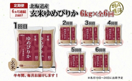 定期便 6ヵ月連続6回 北海道産 ゆめぴりか 玄米 3kg×2袋 計6kg 小分け 米 特A 国産 ごはん グルメ 食物繊維 ヘルシー お取り寄せ 備蓄 長期保存 プレゼント 贈答 ギフト ようてい農