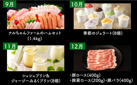 【12回定期便】ビジネスクラス定期便（ ジュース ハンバーグ ハムセット ジェラート プリン ジュレ 長崎和牛 豚肉 ）/ 便利な定期便 バラエティ定期便 バラエティ/ 大村市 おおむら夢ファームシュ