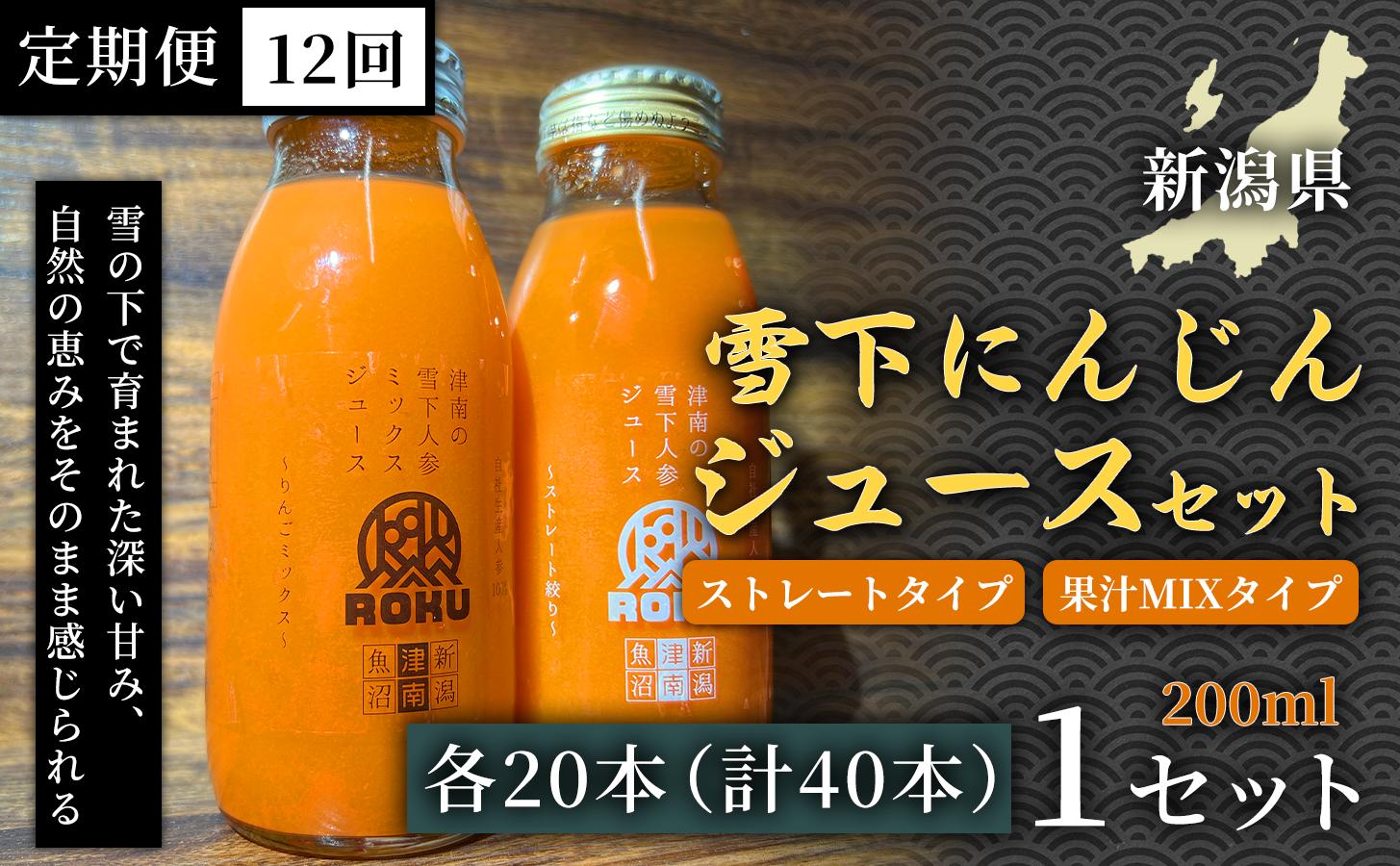 
            雪下にんじんジュース ストレートタイプ 200ml（20本1箱） 果汁MIXタイプ 定期便・全12回(毎月発送) 1セット× 12回 新潟県 津南町 フルーツにんじん
          