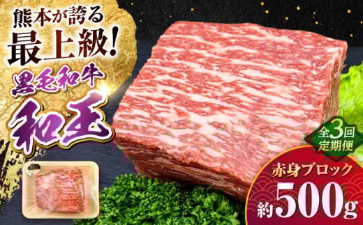 【全3回定期便】熊本県産A5等級 黒毛和牛 和王 赤身ブロック 約500g 計約1.5kg / 熊本 牛 肉 黒毛和牛 和牛 モモ もも 赤身 あかみ【帝神志方ミート 株式会社】 [AYCH044]