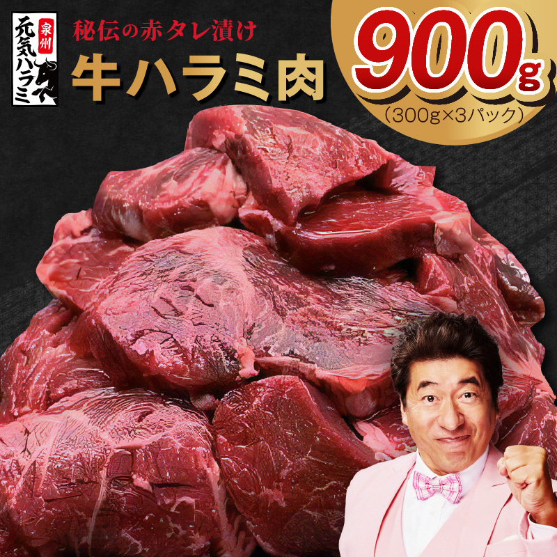 【TVで紹介！】牛ハラミ肉 900g 秘伝の赤タレ漬け【小分け 300g×3P 牛肉 焼肉用 焼くだけ 小分け BBQ やきにく】 G1772