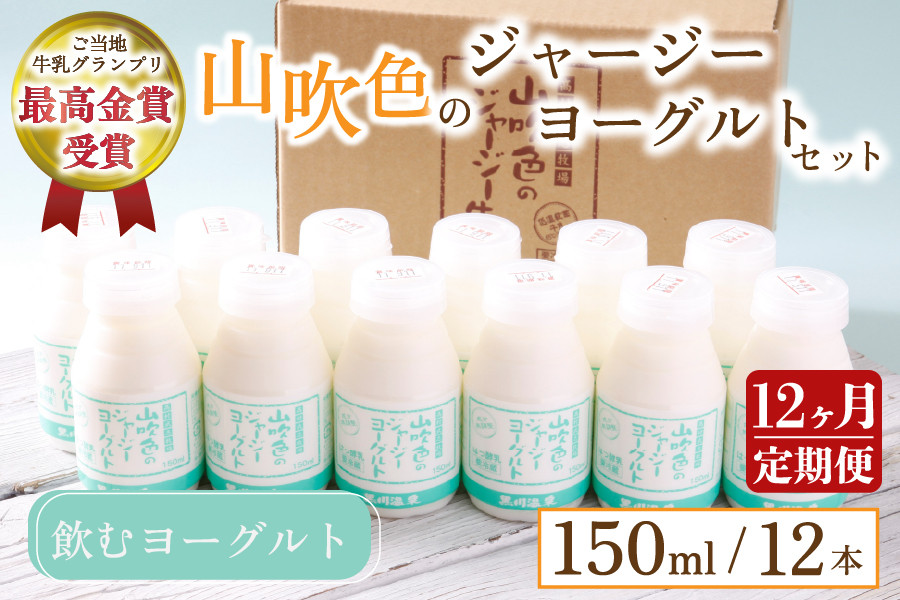 【最高金賞】黒川温泉発 山吹色のジャージーヨーグルトセット 12ヶ月 定期便 山吹色のジャージーヨーグルト 飲むヨーグルト 150ml 12本 12回 1年 ヨーグルト ジャージーヨーグルト ジャージー牛乳  乳製品 乳飲料 健康 腸活 免疫力アップ 乳酸菌 ご当地牛乳グランプリ 最高金賞 ご当地 ギフト 贈答用 山のいぶき 熊本 阿蘇 南小国町 送料無料