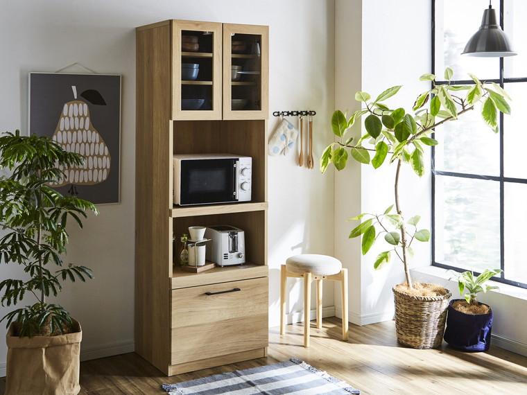 (ブラウン)【開梱設置】紗々 キッチンボード 幅60cm レンジボード レンジ台 完成品 カップボード キッチン収納 60幅 国産 大川家具 日本製