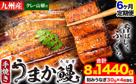 【6ヶ月定期】うなぎ 国産 鰻 特上サイズ 8尾+刻みうなぎ30g×4袋 1440g うまか鰻 《申込み翌月から発送》 九州産 たれ さんしょう 付き ウナギ 鰻 unagi 蒲焼 うなぎの蒲焼 惣菜 ひつまぶし きざみうなぎ 特大サイズ 訳あり 定期便 蒲焼き ふるさとのうぜい