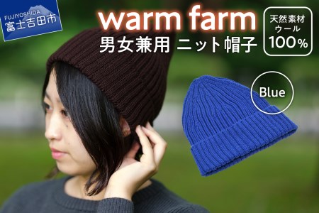 ニット帽 光吸収発熱ウール「 ウォームファーム ニット帽子 」ブルー ニットキャップ 帽子 無地 秋 冬 レディース メンズ