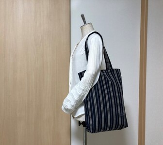 会津木綿 携帯用折り畳みマイバッグ（古代縞） ファッション かばん トートバッグ 手提げ カバン 織物 伝統工芸品 