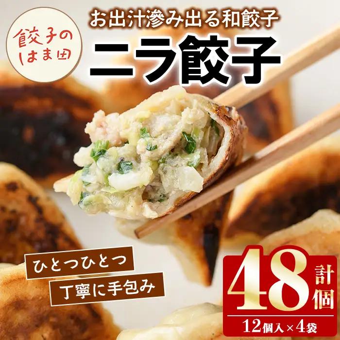 ＼テレビで紹介されました！／ニラ餃子(計48個・12個入り×4袋) 餃子 生餃子 ギョウザ ぎょうざ ギョーザ セット 詰め合わせ おかず お惣菜 冷凍 和風 水餃子【餃子のはま田】akn096-01
