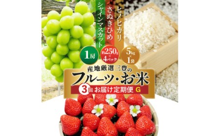 産地厳選三豊のフルーツ・お米３回定期便　G　フルーツ ふるーつ 果物 くだもの 三豊市【配送不可地域：北海道・沖縄県・離島】_M64-0047