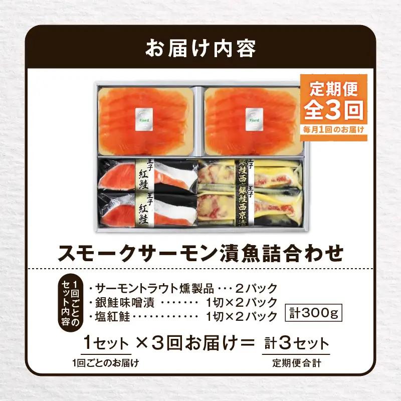 【全3回定期便（毎月）】【王子サーモン】スモークサーモン・漬魚詰合わせ T041-T10-01 定期便 定期 魚