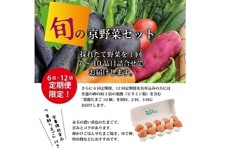 【6回定期便】旬の京野菜　毎月お届けスペシャルコース（全6回）＆『葉酸たまご』10個入り×1パック×3回分付き 《野菜定期便 野菜詰め合わせ 野菜セット 京野菜 旬の野菜 新鮮野菜 有機野菜 減農薬 