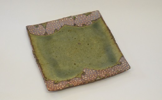 釉彩角皿 1枚 ドット模様 和食器 陶芸品 《受注制作》