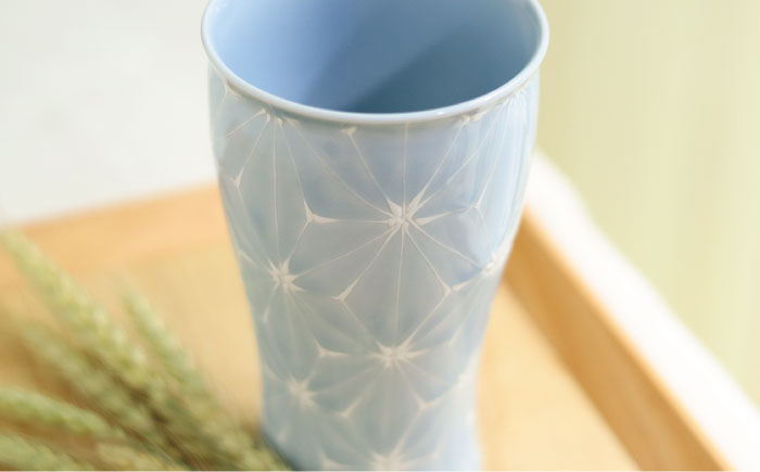 【波佐見焼】ホワイトライン麻 ビアカップ 青磁【翔芳窯】 [FE47]