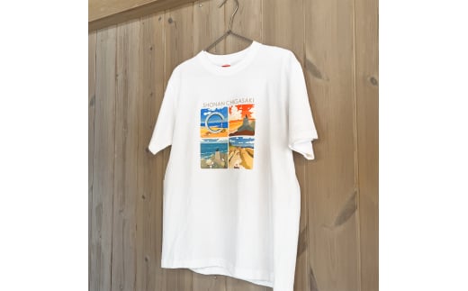 	湘南・茅ヶ崎で描く、海を感じるイラストアート 『湘南ランドスケープ：Tシャツ（ Lサイズ）』 /風景 犬 猫 景色 デザイン ビーチ 海辺 サザンC
