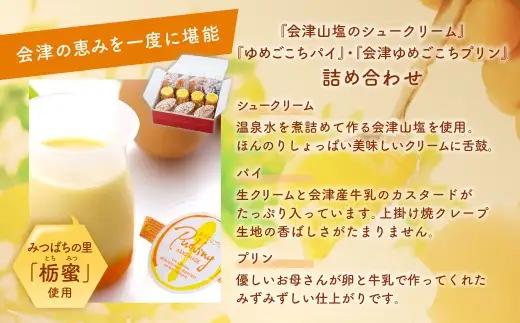 会津ゆめごこちセット雅 （ 会津山塩のシュークリーム 約70g × 4個  ／ ゆめごこちプリン 約100g × 4個 ／ ゆめごこちパイ 約40g × 6個 ） お菓子 菓子 おかし スイーツ プリ