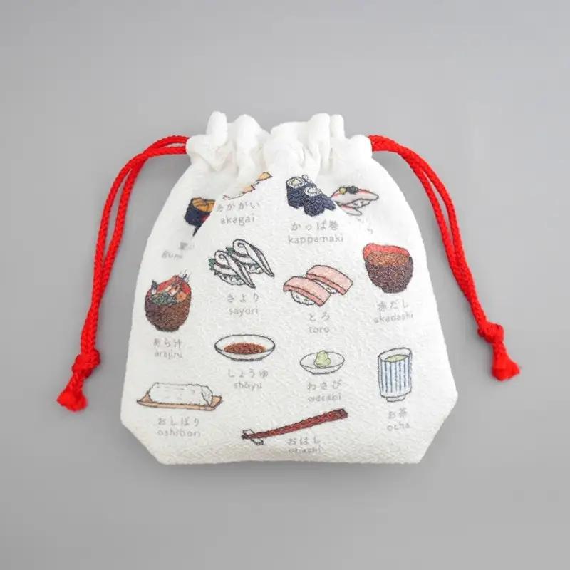 丹後ちりめん　にほんご巾着「sushi（寿司）」 サイズ：約13.5cm×17.5cm