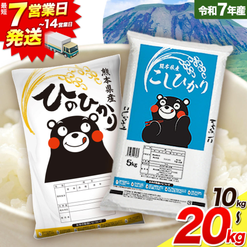 令和7年産 米 無洗米 ひのひかりこしひかり 食べ比べ 選べる 10kg 20kg 定期便 隔月6回 12ヶ月《出荷時期をお選びください》 白米 精米 無洗米 熊本県産(南阿蘇村産含む) 単一原料米 南阿蘇村 ひの こし 送料無料 熊本県 SDGs 米 コメ こめ 国産 定期便