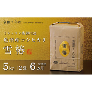【定期便 6ヶ月】【令和7年産】魚沼産コシヒカリ 雪椿 10kg(5kg×2袋) × 6回 特別栽培米
