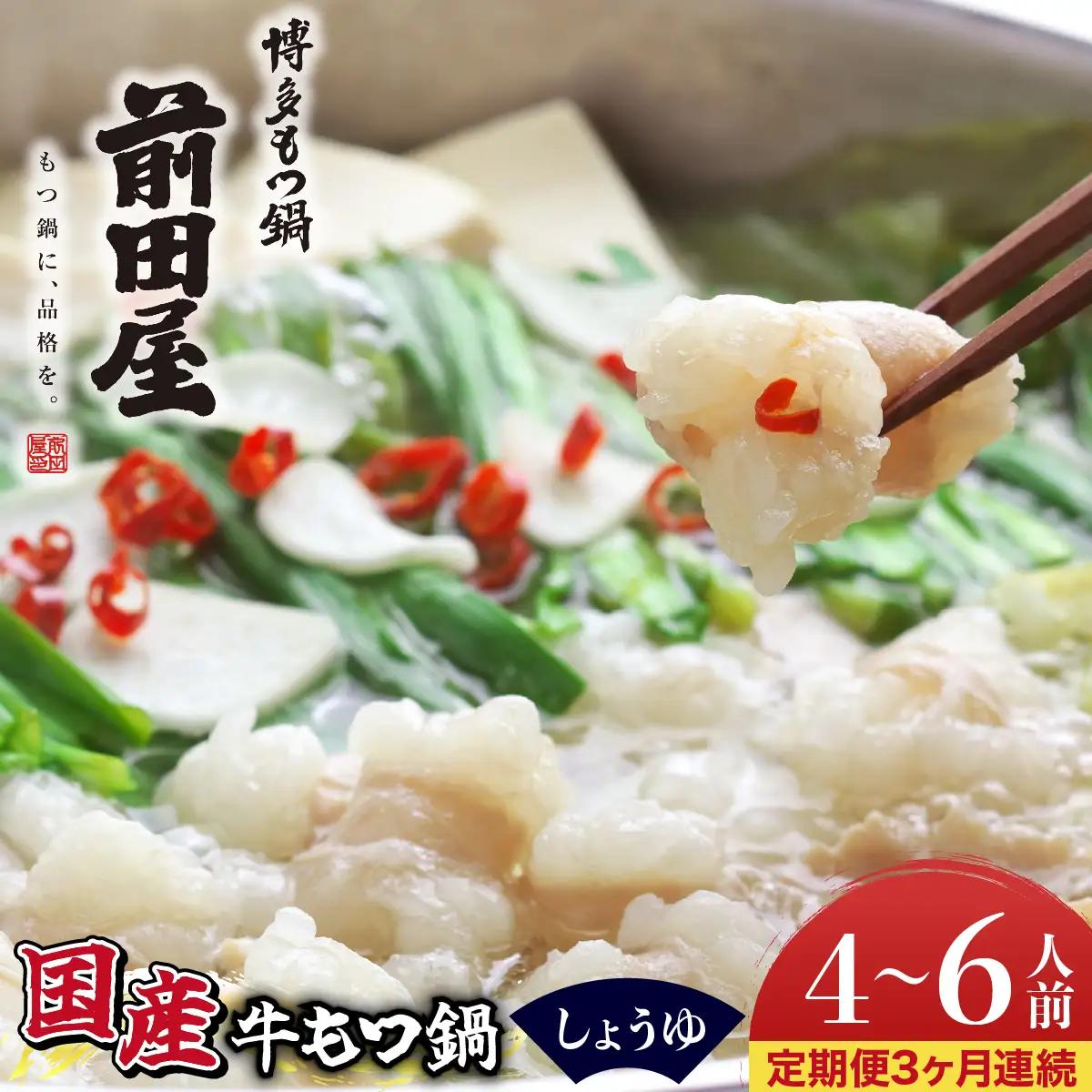 ＜定期便3回 毎月お届け＞博多もつ鍋前田屋 しょうゆ味4～6人前【LF012】