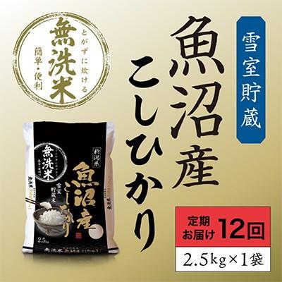 ふるさと納税 魚沼市 【毎月定期便】雪室貯蔵　魚沼産こしひかり無洗米(白米)2.5kg全12回