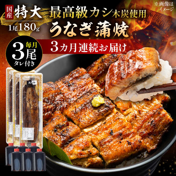 【ふるさと納税】【3回定期便】 国産 うなぎ 本格炭火焼 蒲焼 特大 3尾 計540g（180g×3尾）/すみまる [UDH014] ウナギ 鰻 蒲焼き 国産 定期便